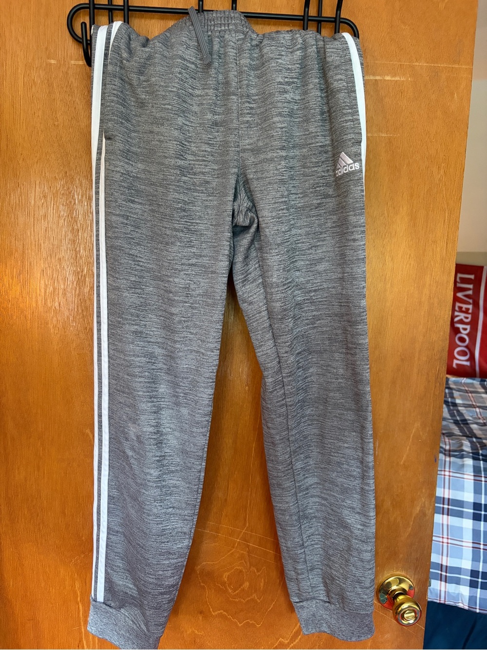adidas Gray Heather Kids Joggers with White Side Stripes